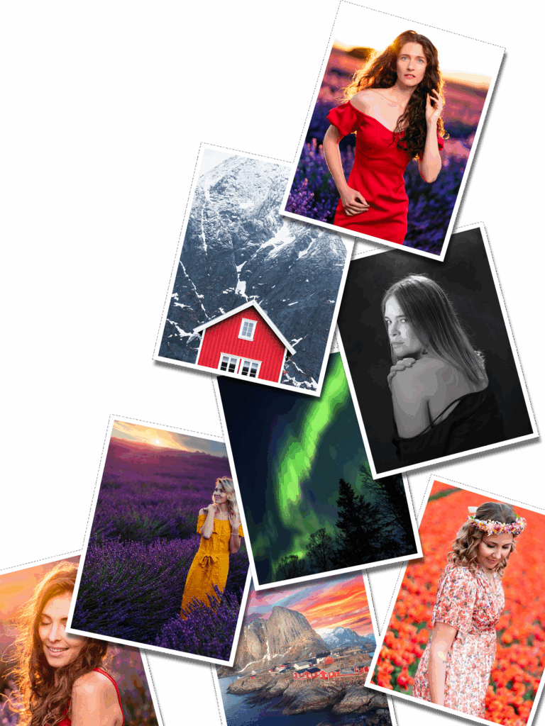 Collage de portraits et paysages photographiés par Jérôme en lumière naturelle