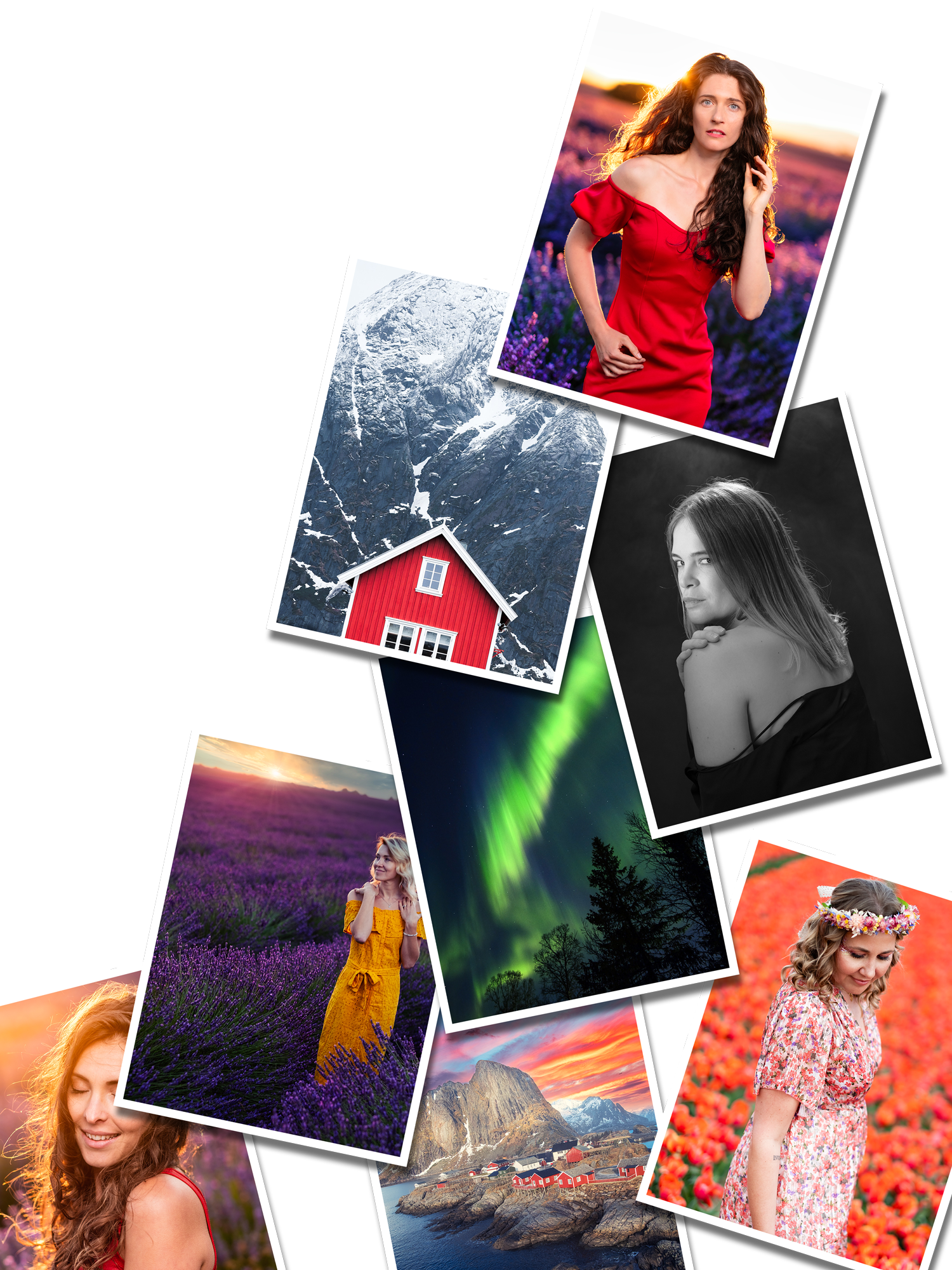 Collage de portraits et paysages photographiés par Jérôme en lumière naturelle